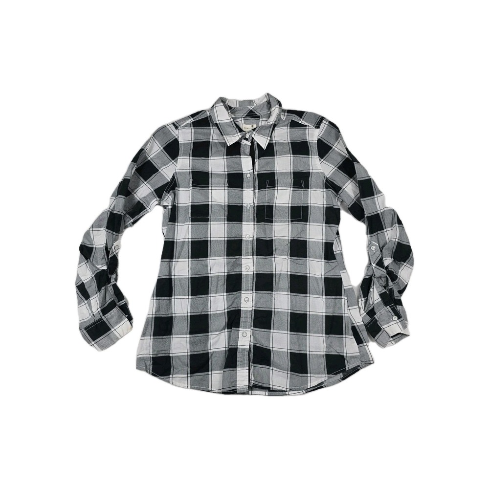 Foxcroft Women's Size 10 Plaid Black White‎ Long Sleeve Button Up Shirt